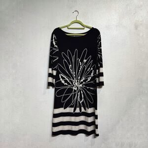 MT Collection Black Floral Midi Dress Sz M